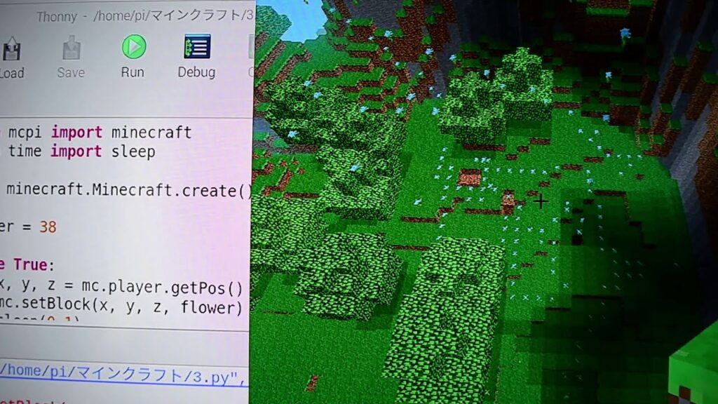 超初心者 がThonny python IDEプログラミング★歩いたところに花を落とす★Raspberry Pi/Minecraft: Pi ...